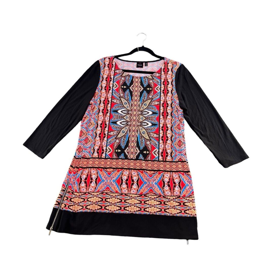 Rafaella Womens Sz L Tunic Top Whimsical Geometric Pattern Non Wrinkle Comfort‎
